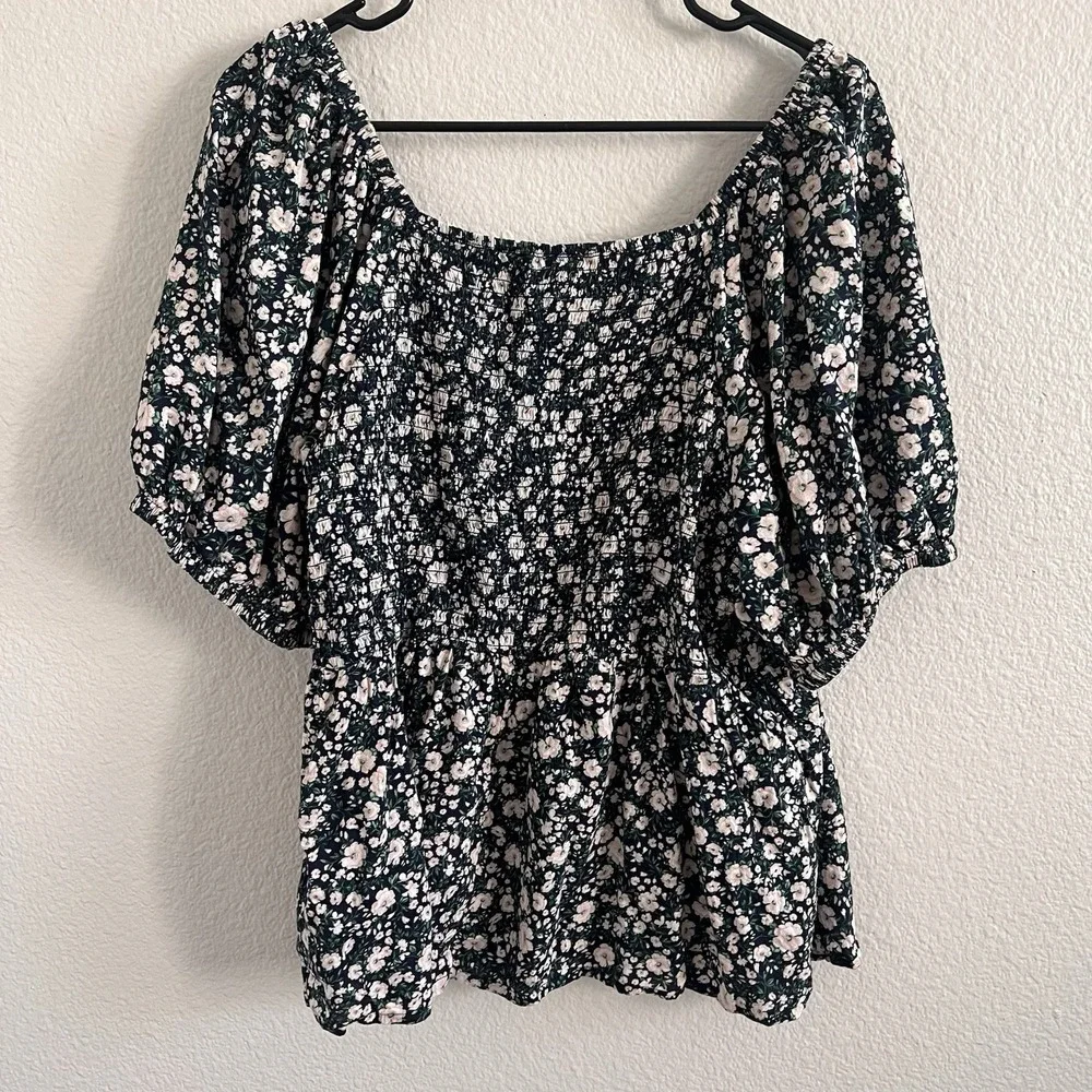 Women's XXL Peasant Top Blouse Smocked Puff Sleeve Floral Cottagecore Old Navy